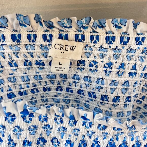 J.Crew Re-Imagined Blue & White Floral Smocked Tank Top With Tie Straps Womens L - Picture 2 of 7